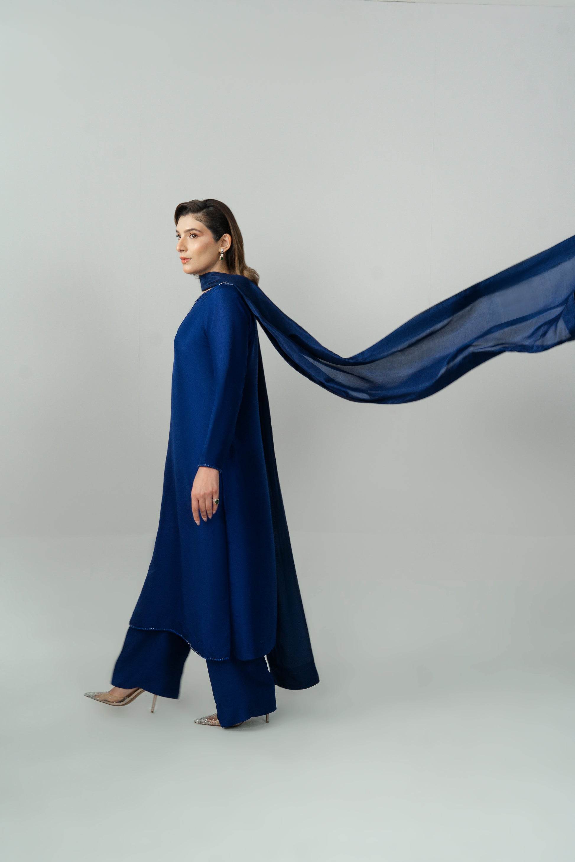 Noire luxury silk outfit inspired by contemporary Pakistani fashion
