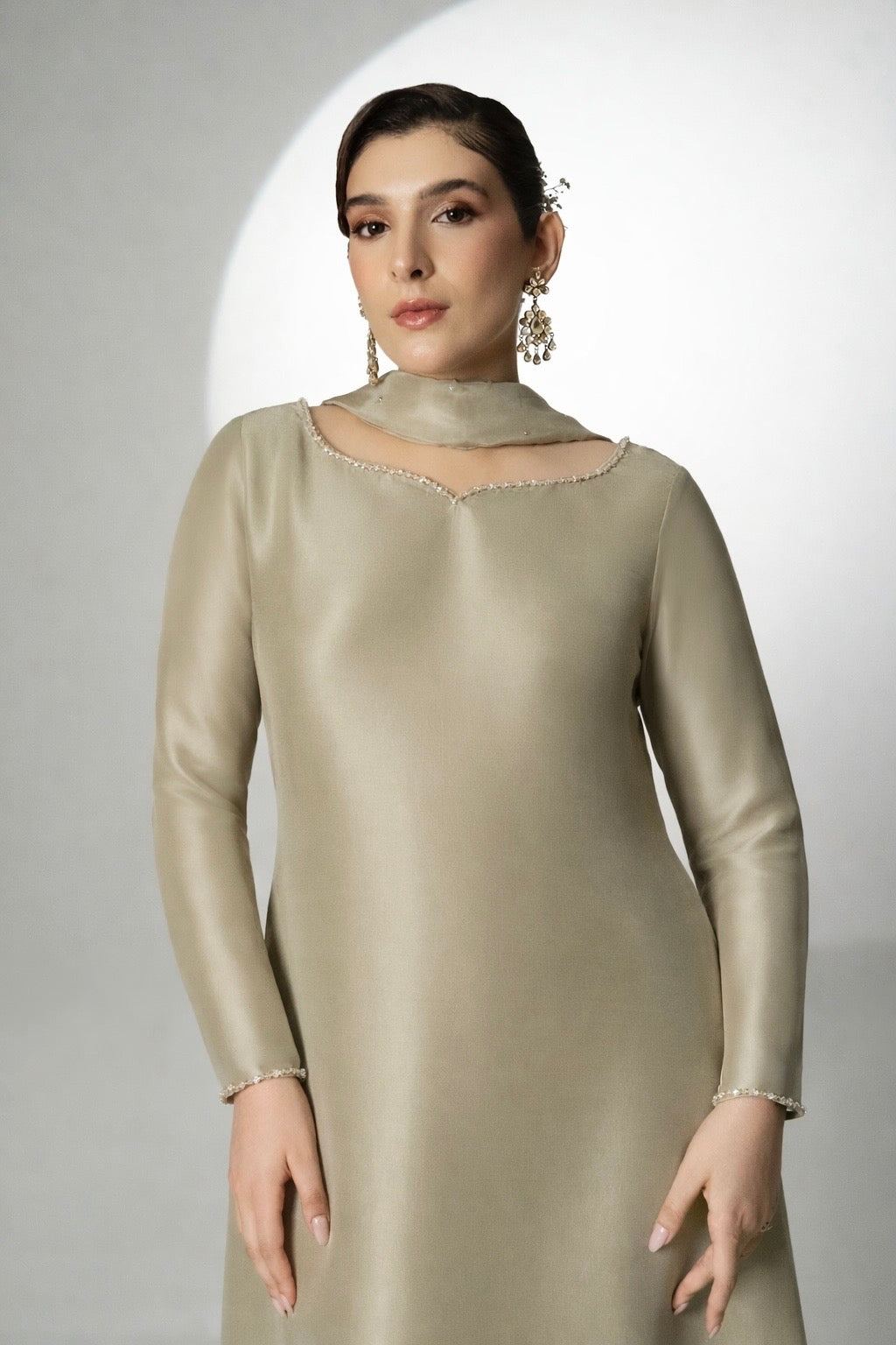 VEYRA elegant designer fashion outfit with draped silhouette by Noura Studio